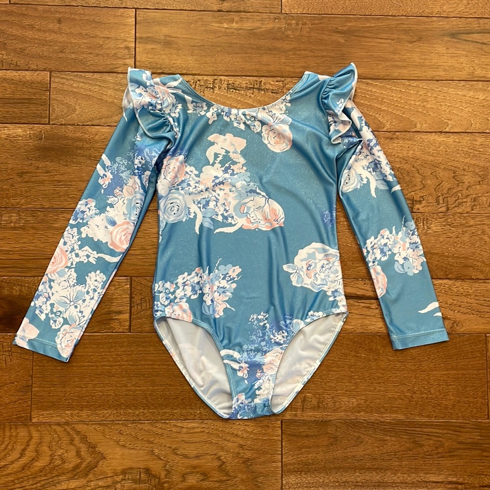 Girls Long-Sleeve Shabby Chic Blue Gymnastics Leotard Dance Leotard - Size 150